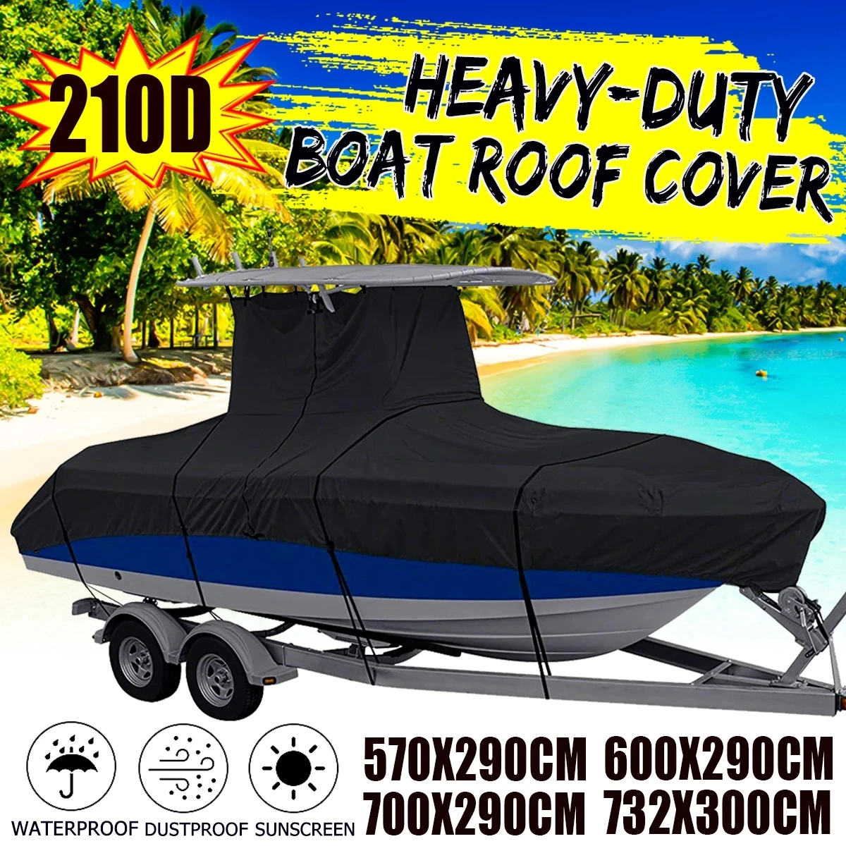 

210D Heavy Duty Waterproof Boat Cover Yacht Outdoor Protection Oxford Fabric Anti-smashing Durable and Tear Proof Cover