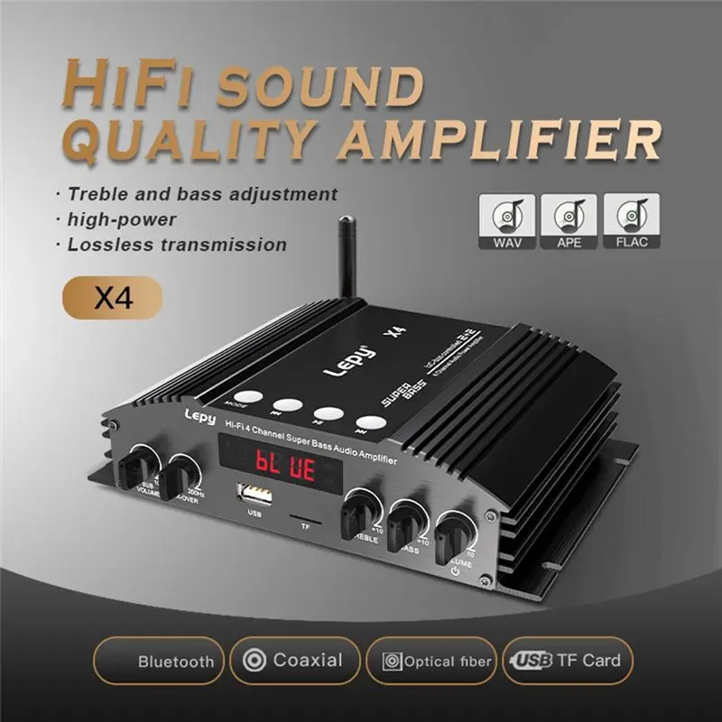 LEPY X4 HIFI 4-канальный усилитель мощности Bluetooth 5.0, оптический и коаксиальный входы, аудиоусилитель 2.1, вилка стандарта США (art.: 3920dbc06cdd8) - 3920dbc06cdd8