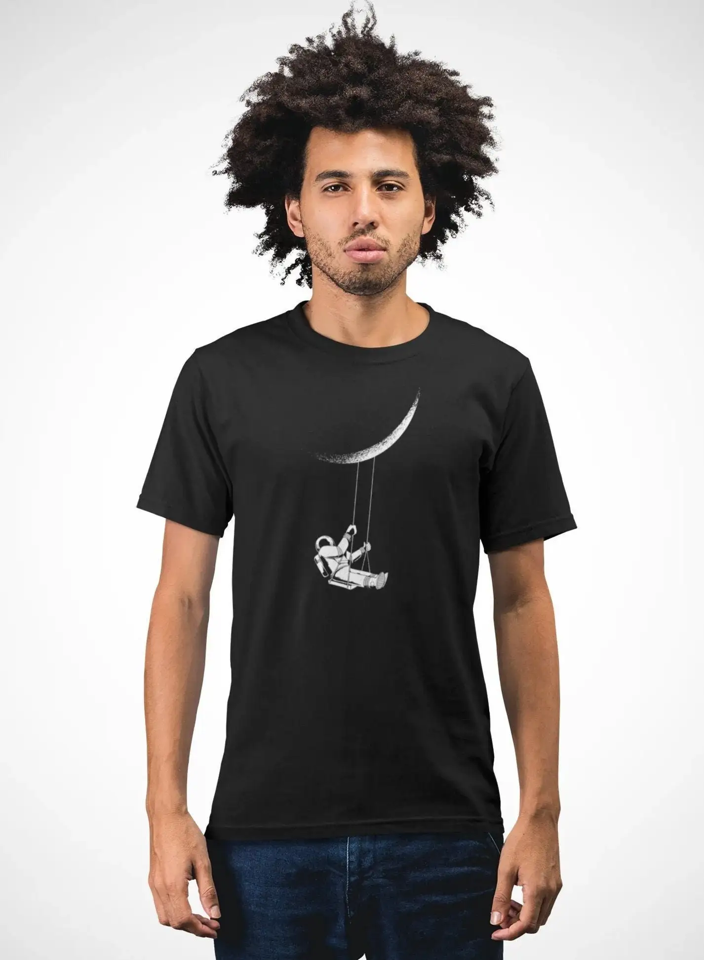 Футболка мужская астронавт качающийся на Луне Забавный Графический подарок для