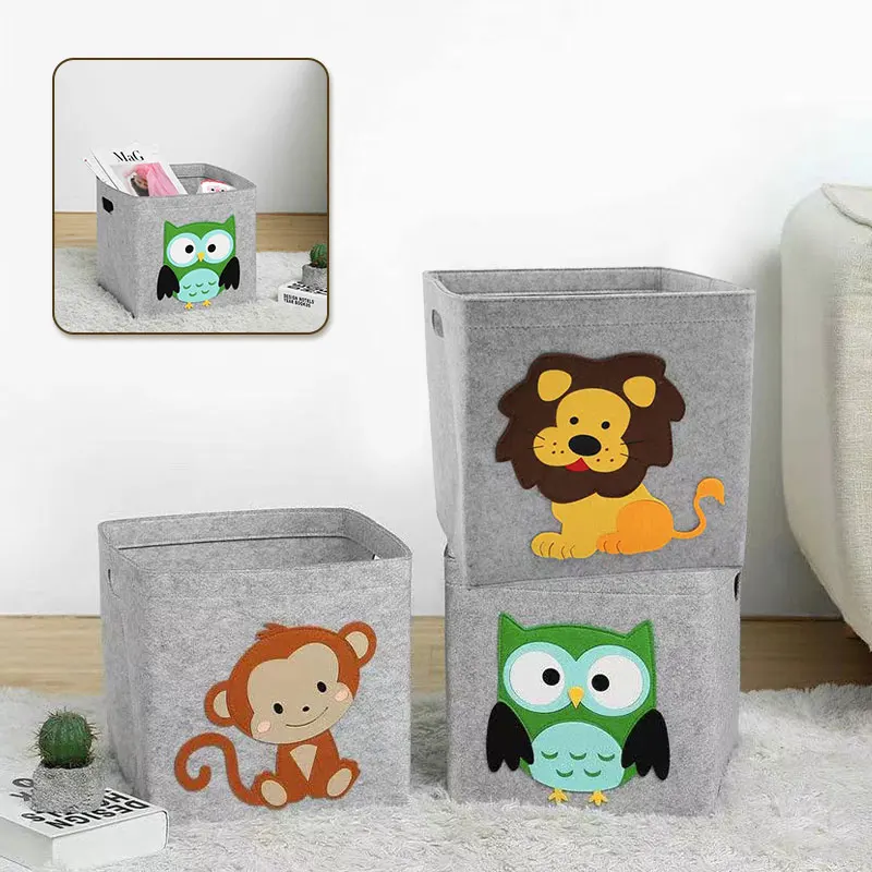 

Cartoon Felt Folding Organizer Toy Storage Basket Non-woven Animal Printed Storage Box Baby Laundry Basket Felt Storage Bucket