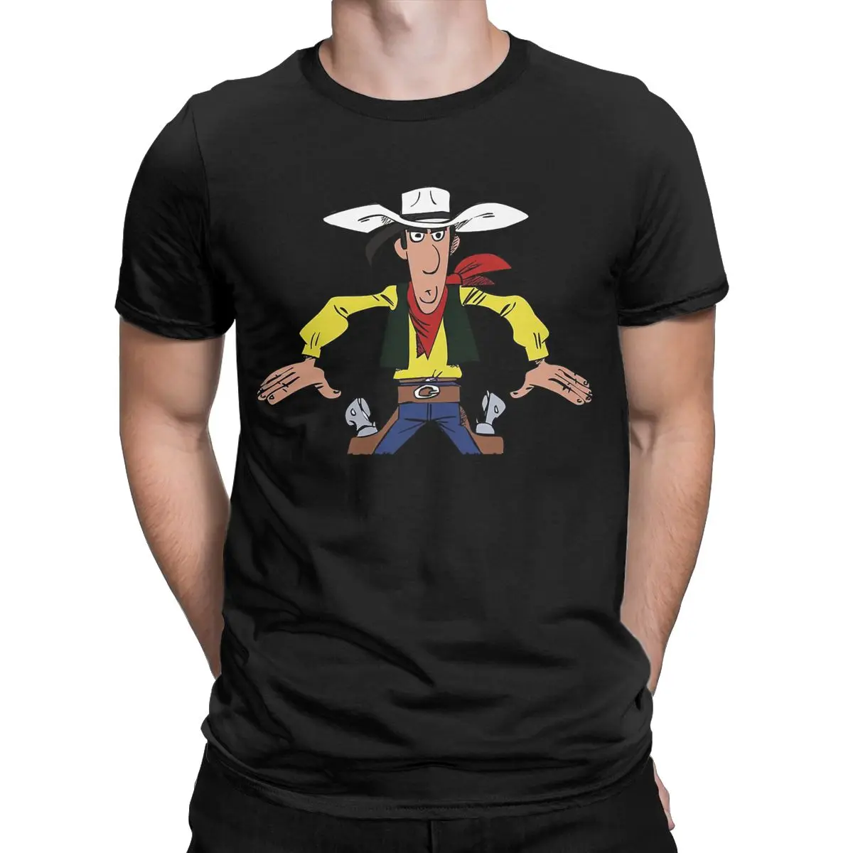 Lucky Luke cowboy Awesome Cotton Tee Shirt Short Sleeve Cartoon T Shirts Round Neck Clothes Birthday Gift