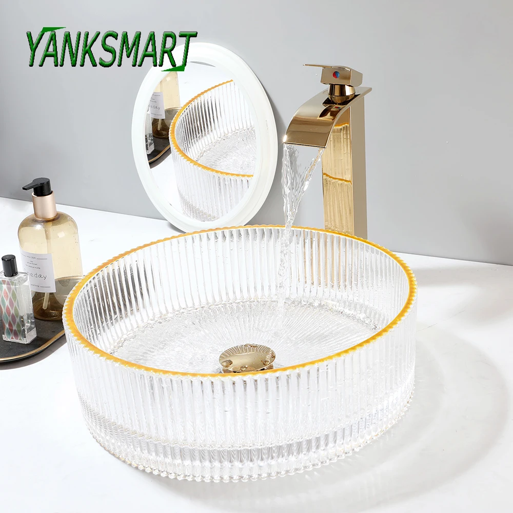 Набор раковины YANKSMART из закаленного стекла круглая Прозрачная чаша умывальник