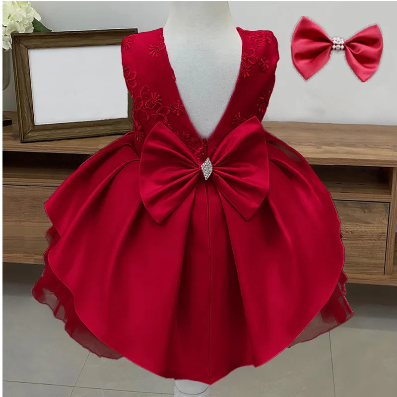 

Summer Big Bow Baby Girl Dresses 1st Birthday Party Wedding Dress Toddler Embroidery Flower Princess Dresses Kid Clothes Vestido