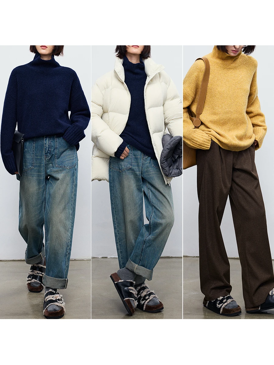 Женский свободный свитер из смесовой шерсти Whale [Chimney Collar] осенне-зимний трикотаж