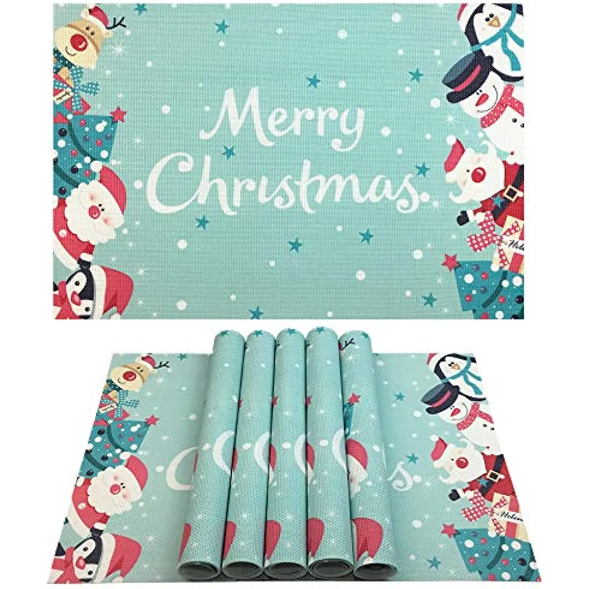 

Christmas Placemats for Dining Table Tree Santa Claus Snowman Washable Heat Resistant Mats Placemats Set of 4 Rectangle 12x18 In