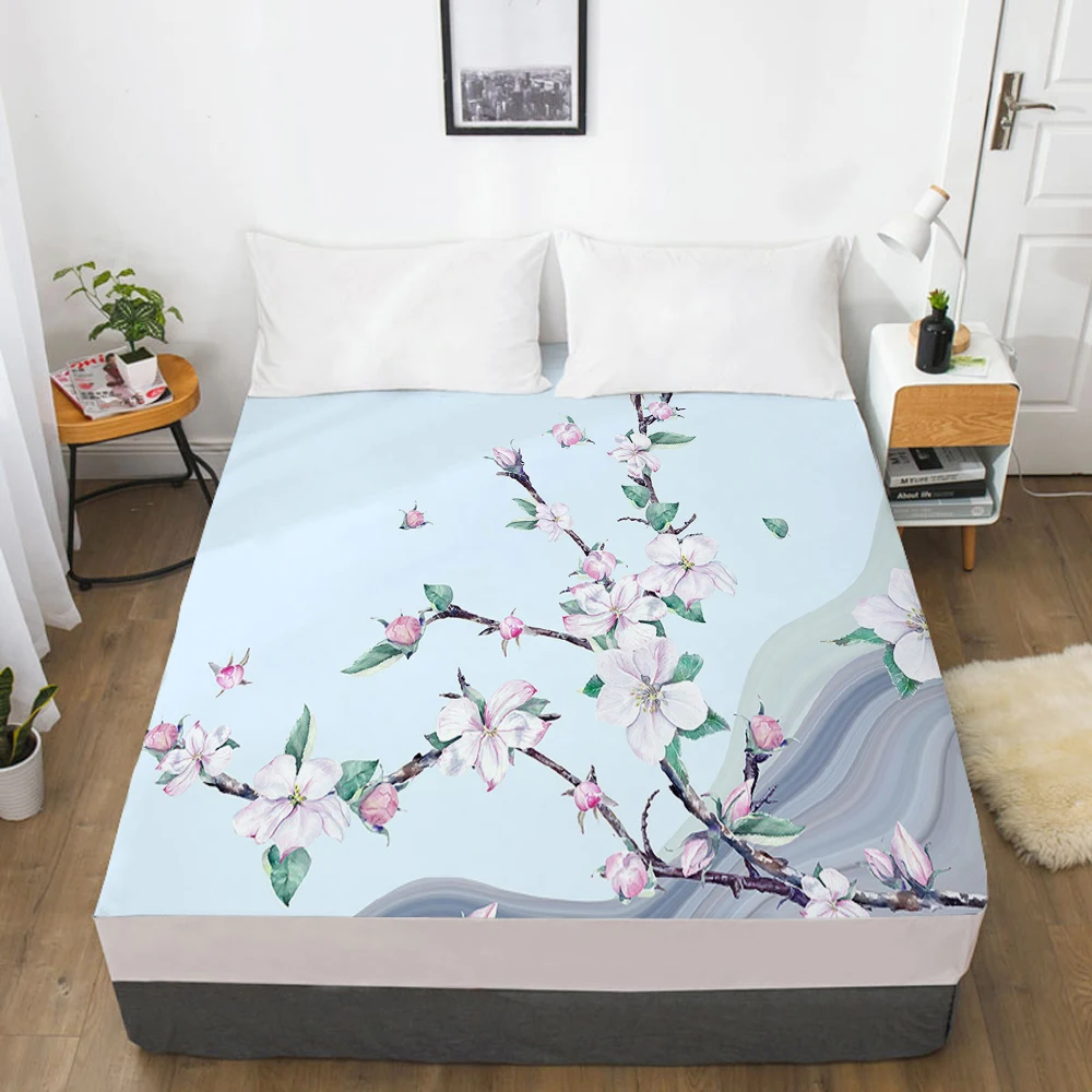

1pc Elastic fitted sheet bed sheet With An Elastic Band Mattress Cover 160x200 180x200 Customizable size Bed cover marble branch