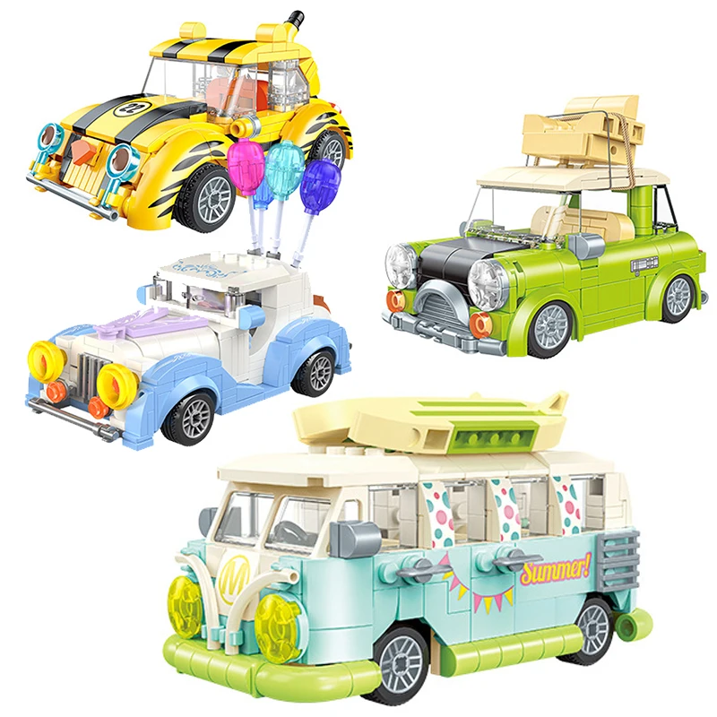 

Городской фургон Кемпер Ретро воздушный шар Свадьба мороженое машина друзья наборы строительных блоков скоростные чемпионы модели кирпич...