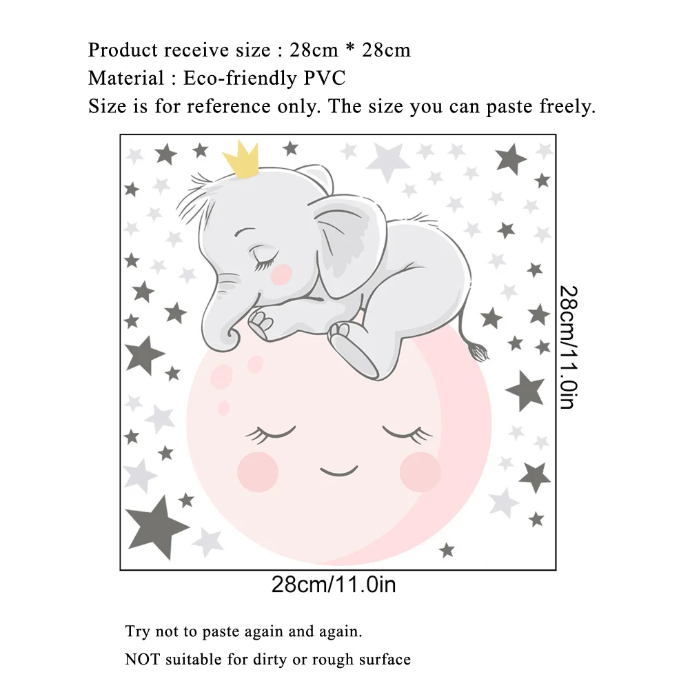 Moon Baby Elephant Sleeping Luminous Wall Sticker Kids Room Украшения для спальни Наклейки Светящиеся в