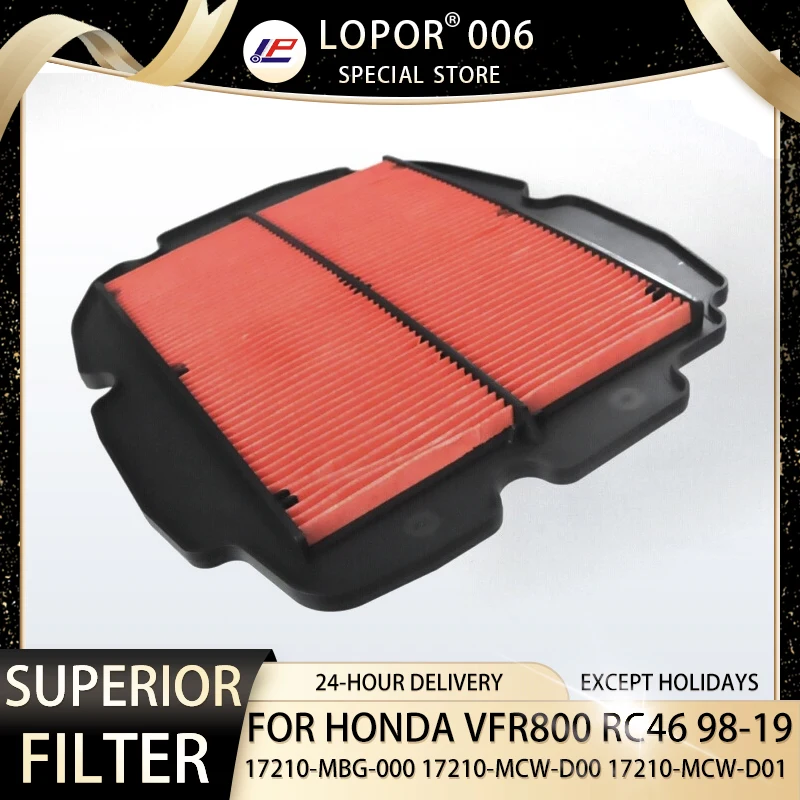 

Lopor Air Filter Intake Cleaner For Honda VFR800 F1 RC46 1998-2022 VFR800X 2011-2017 17210-MBG-000 17210-MCW-D00 17210-MCW-D01