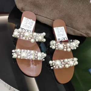 Fish Mouth with Pearl Border Slippers Transparent Sandals Large Size Slippers Summer  Sandalias De V in Pakistan