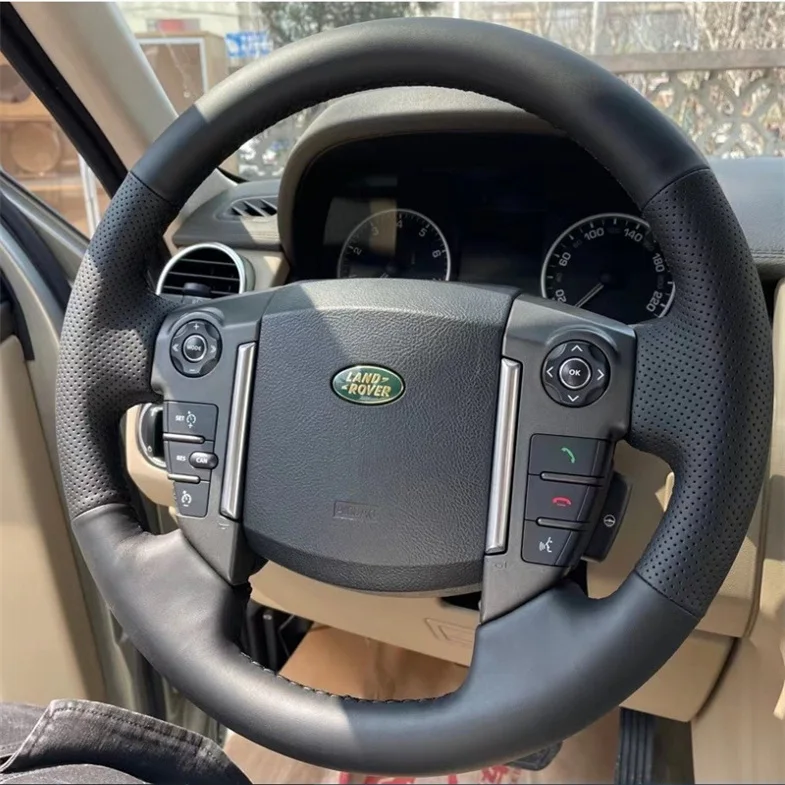 

Для Land Rover Discovery 4 2010-2016, прошитый вручную белый кожаный чехол на руль автомобиля, аксессуар с полным покрытием