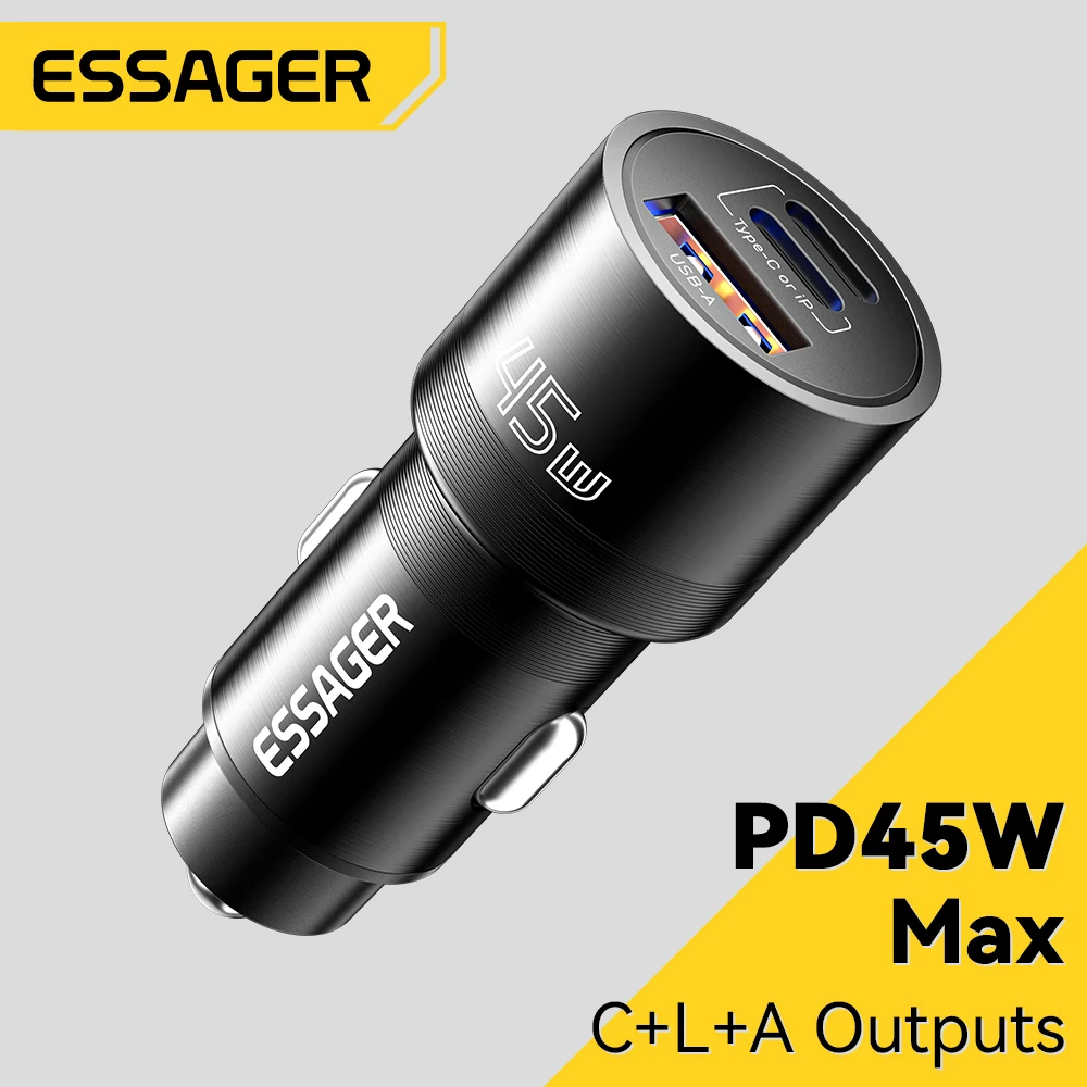 Фото Автомобильное зарядное устройство Essager iP Port USB Type C PD QC 3.0 PPS 45 Вт, быстрая зарядка для iPhone 15 MacBook, Samsung, Xiaomi, зарядное устройство для мобильного телефона №1