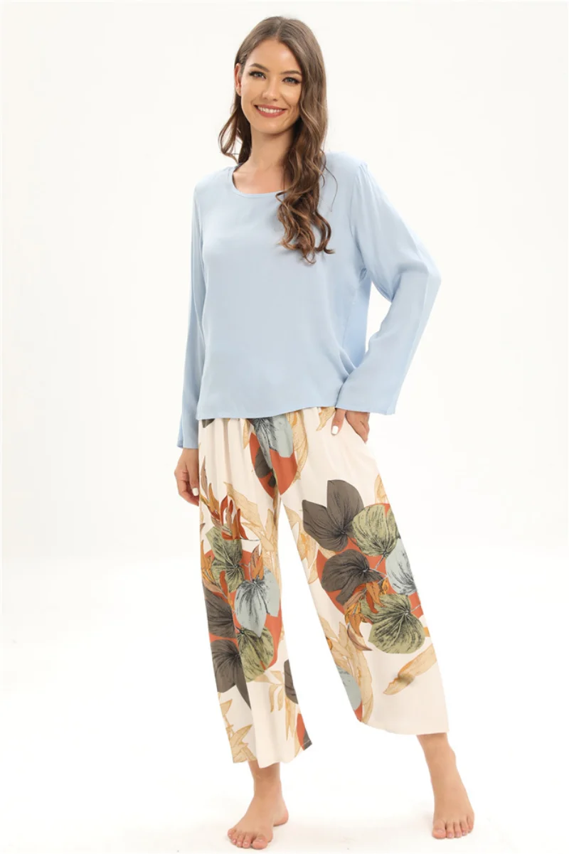 Spring / Summer Pijama New 100% Viscose Long-sleeved Trousers Ladies Pajamas Suit Sleepwear Women's Nightwear Pijama Mujer