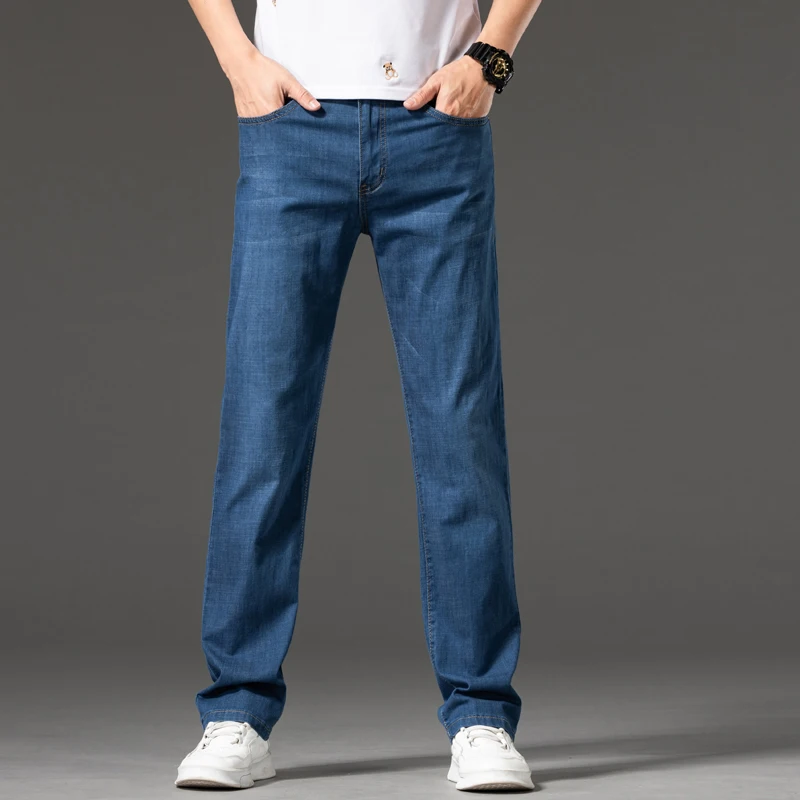 

Cotton Men's Jeans Denim Pants 2022 summer Brand Classic business Straight Trousers for Men Black Oversized 35 40 42 44 46