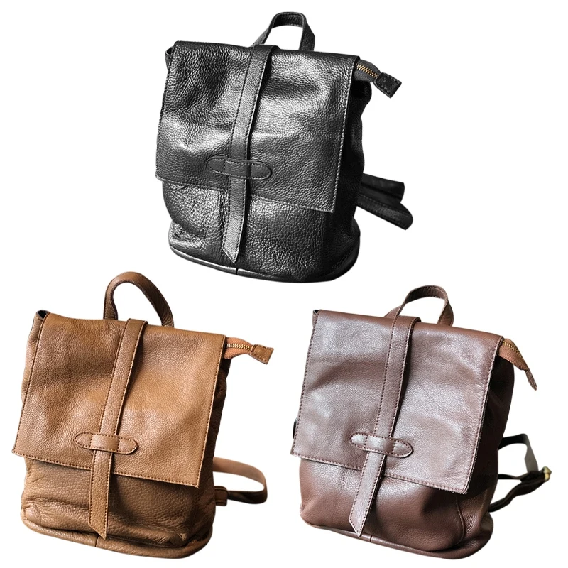 

Cowhide Ladies Backpack Retro Leather Simple Small School Bag Travel Soft Mini Cute School Bag For Girls