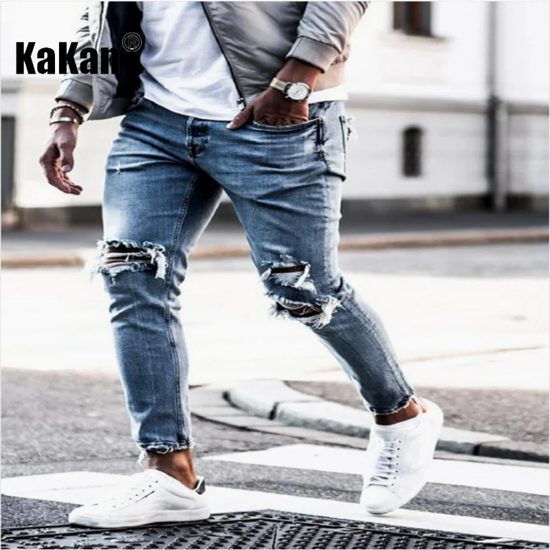 Kakan - New European and American Distressed Jeans for Men, Slim Fitting and Stretchy Leggings, Long Jeans K16-1903