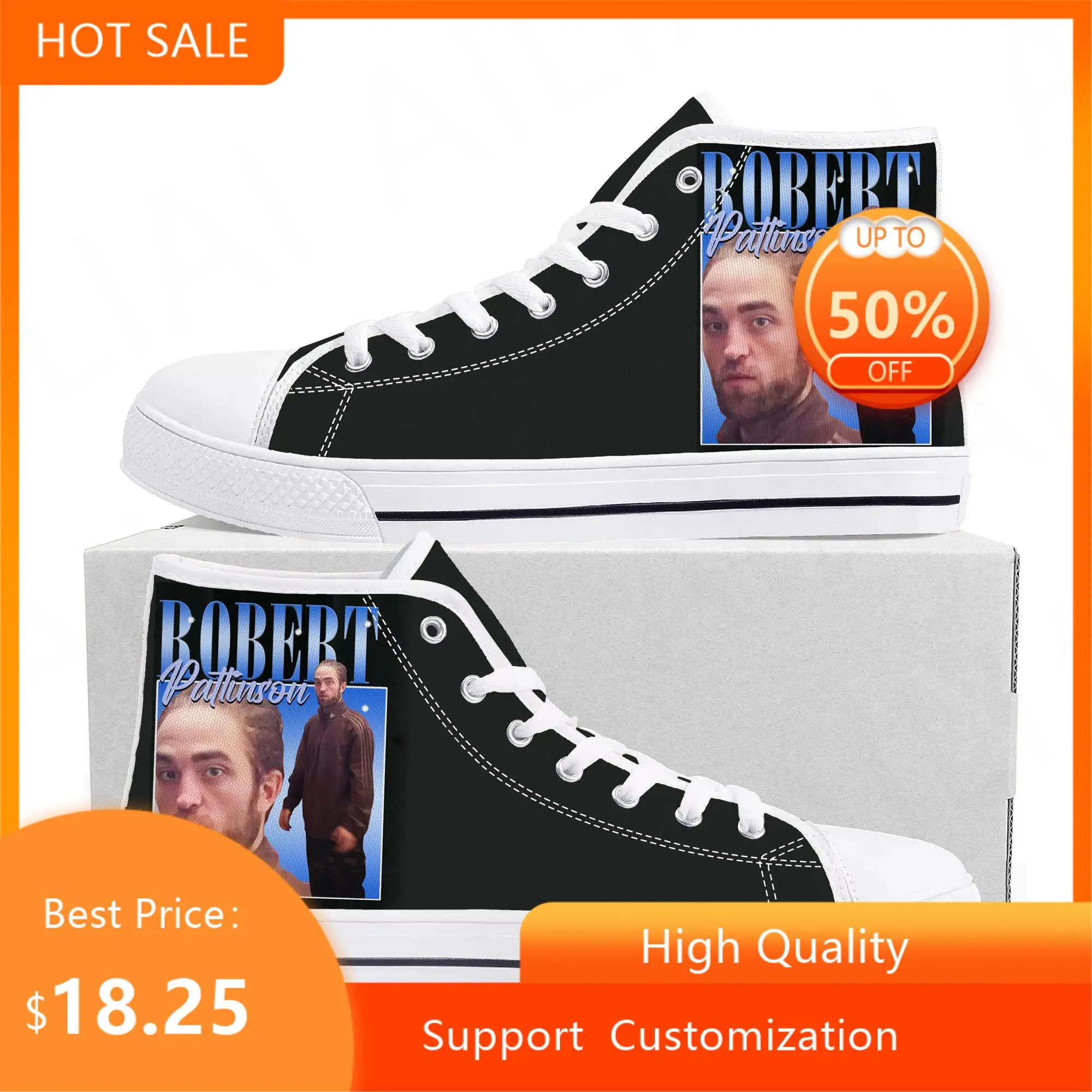 

Robert Pattinson Standing Meme High Top Sneakers High Quality Mens Womens Teenager Canvas Sneaker Casual Shoes Custom Shoe