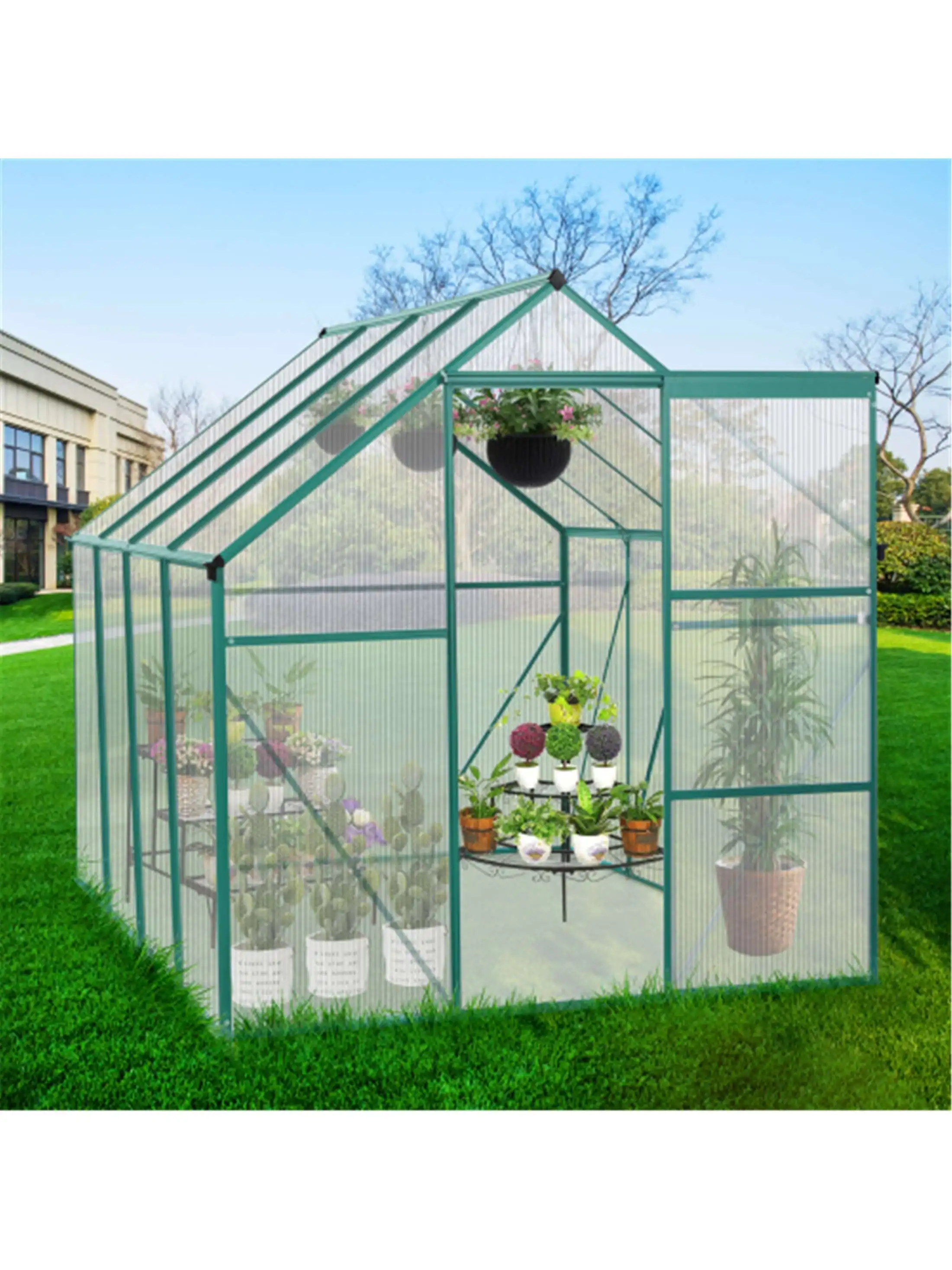 

Green-6 x 8 FT Outdoor Patio Greenhouse greenhouse with frame gardening tools and equipment