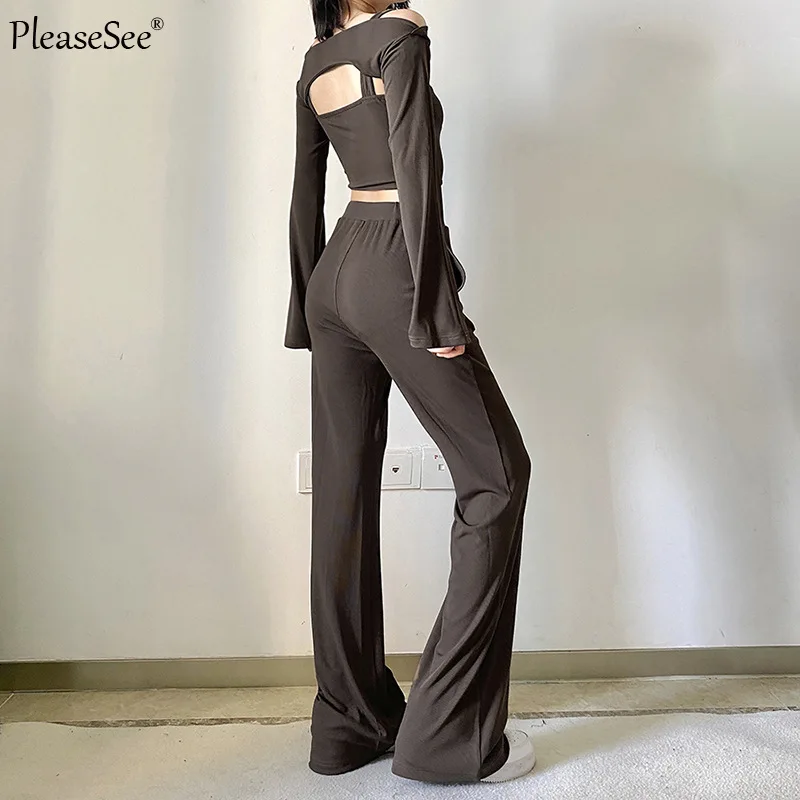 Женский комплект из 3 предметов укороченный Топ без бретелек и широкие брюки