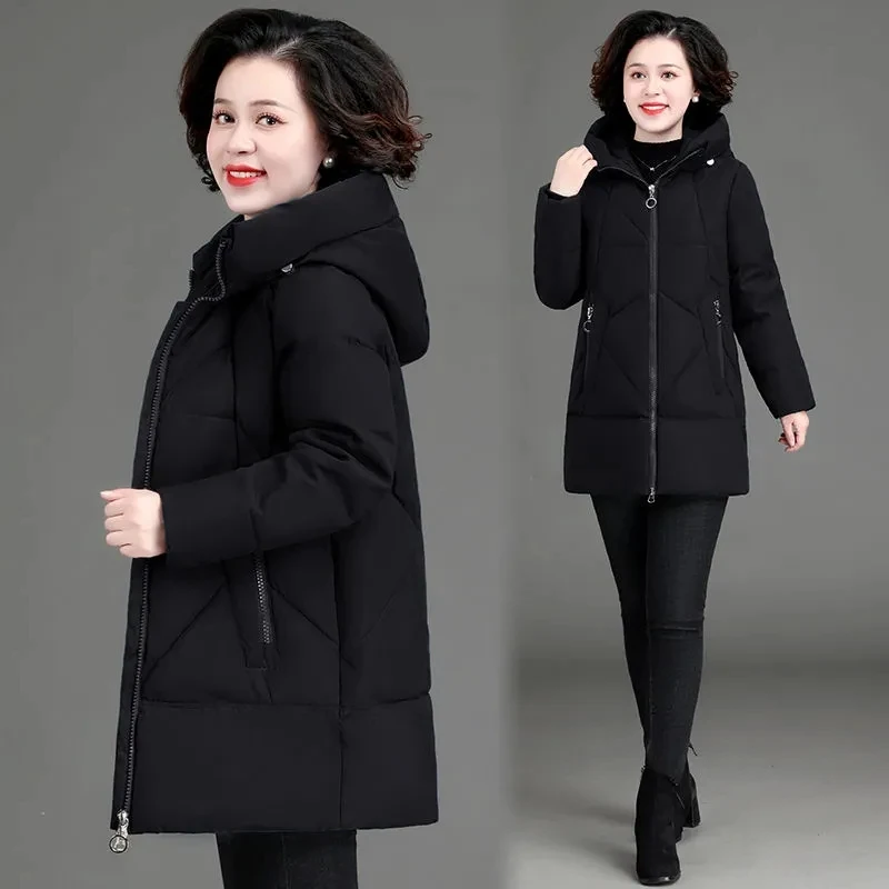 

Женское зимнее пальто для матерей среднего возраста, новинка 2023, теплая утепленная куртка с хлопковой подкладкой, зимнее хлопковое пальто, женские парки оверсайз