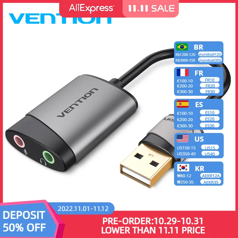Kup Vention Karta Dźwiękowa USB Zewnętrzny Adapter USB 3.5mm USB Na Głośnik Mikrofonu Interfejs Audio Na Dźwięk Komputerowy Karta Dźwiękowa Karty Dźwiękowej