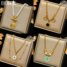 EILIECK 316L Stainless Steel Vintage Round Portrait Eye Pendant Necklace For Women Girl Fashion Chain Jewelry Gift Party Bijoux