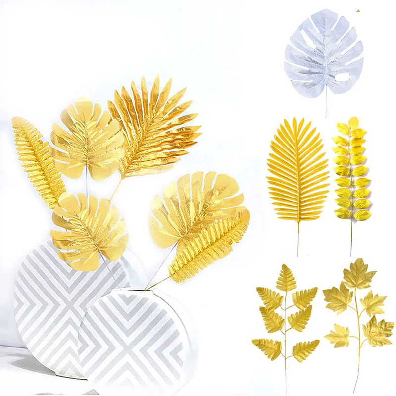 

Golden Large Artificial Plants Fall Home Wedding Decoraction Autumn Fake Aesthetic Living Room Decor Eucalyptus faux Leaves