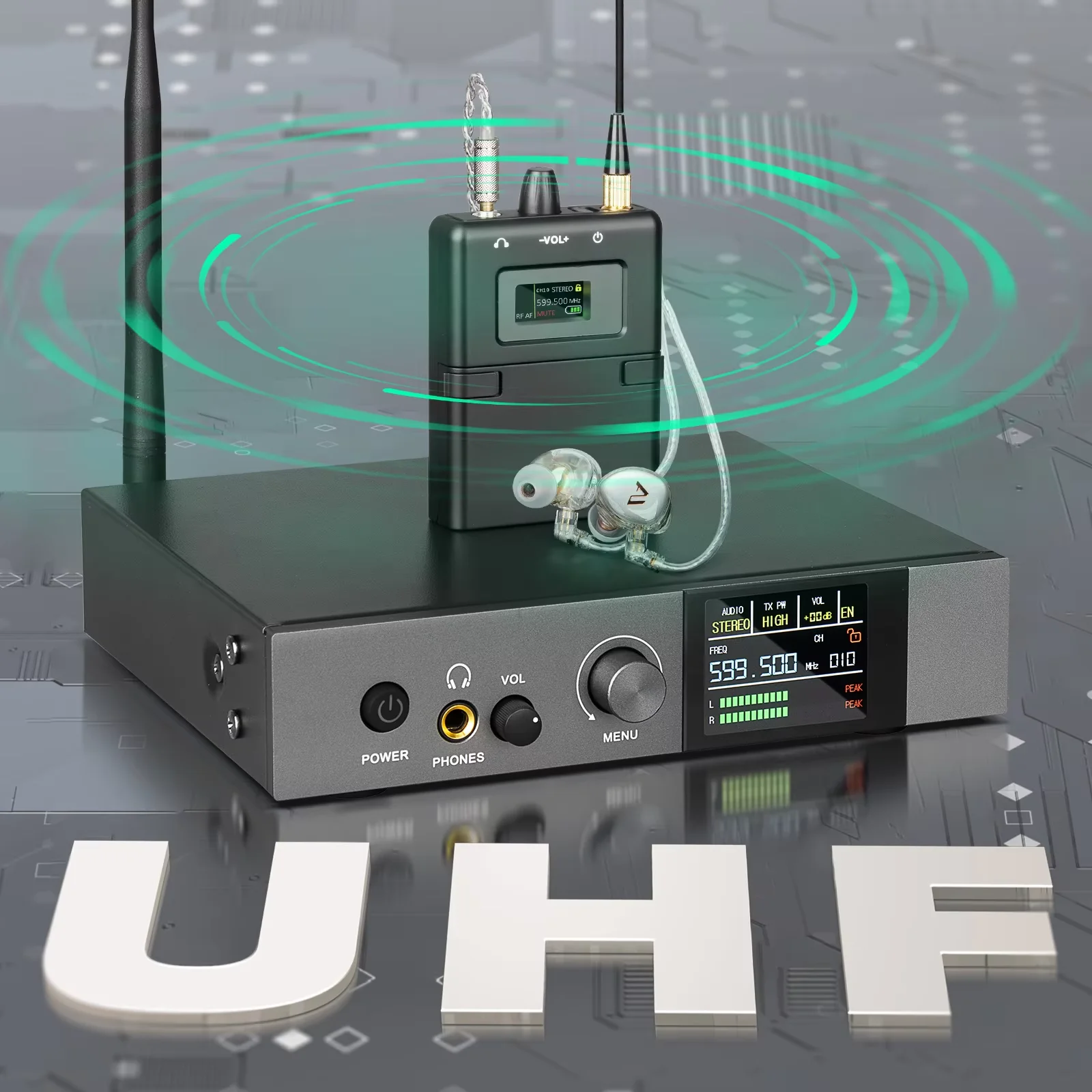 Фото 590-599 МГц стерео IEM UHF Stage DJ беспроводная система мониторинга ушей с беспроводными наушниками для сценического студийного звука №1