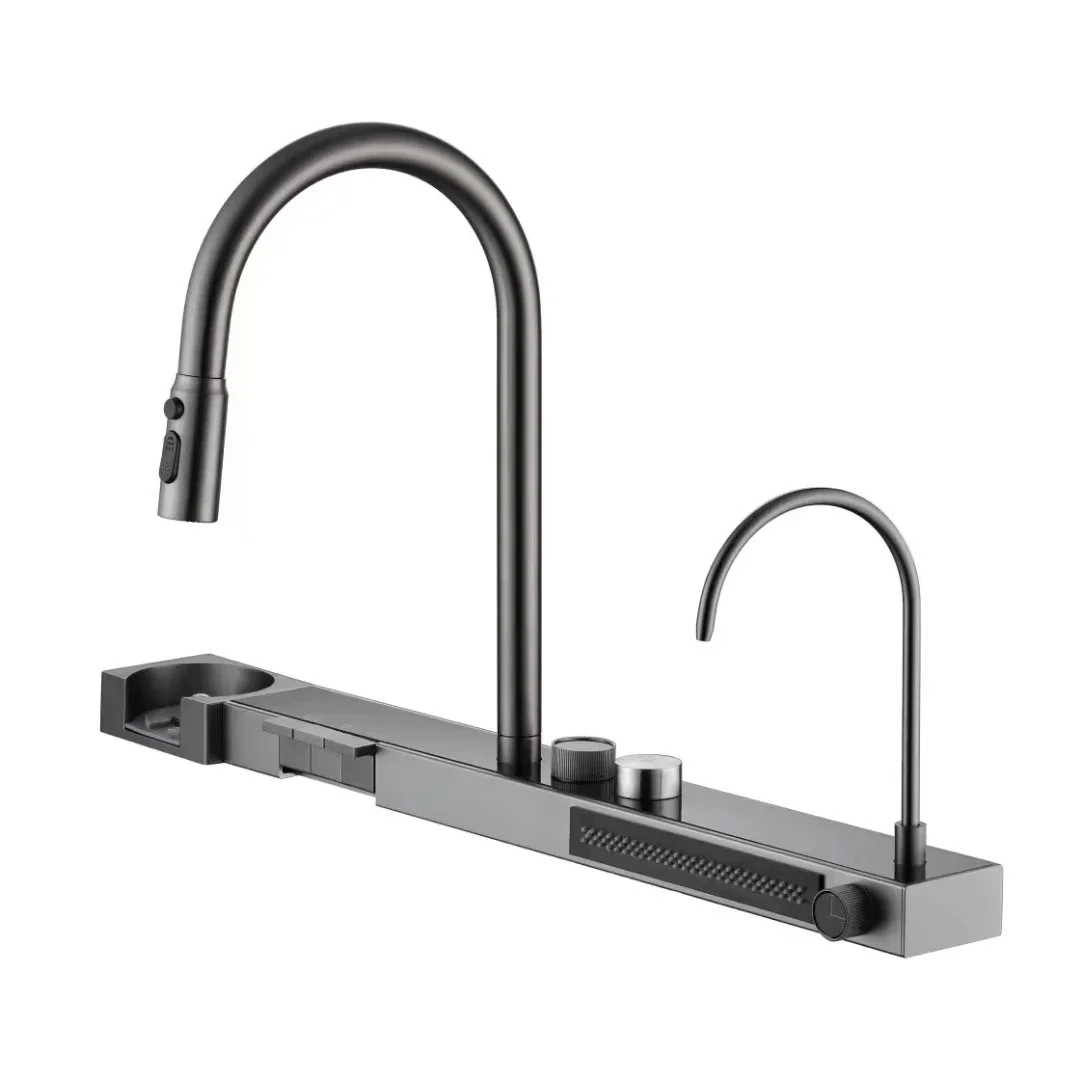 

7546 Sanitary Ware Wash Basin Double Bowl Stainless Steel Handmade Kitchen Undermount Sink With Waterfall Faucet cup washer