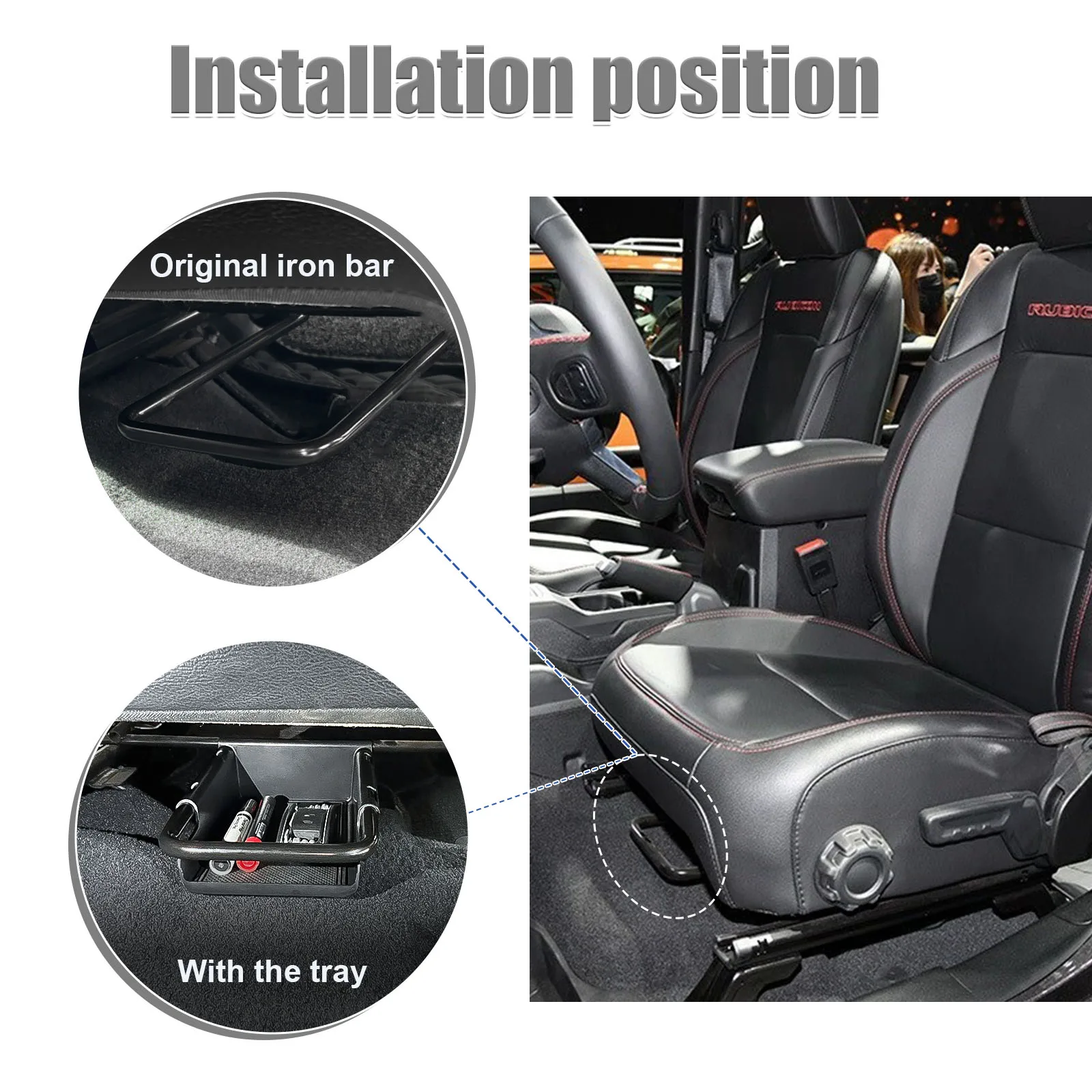 Фото Передний органайзер для хранения под сиденьем для Jeep Wrangler JL JLU 2018-2025 и Gladiator JT 2020-2025, нижний скрытый ящик для хранения, автомобильный лоток №4