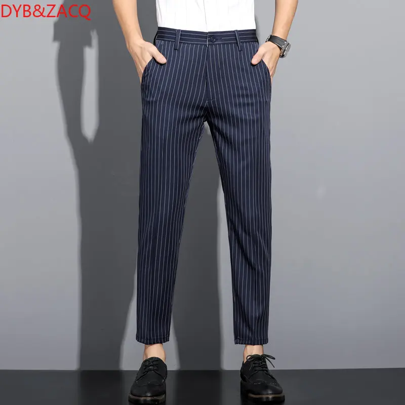 Simple Striped Men's Trousers Stretch Nine-length Trousers Summer Casual Trousers Versatile Suit Trousers for Men 28-38