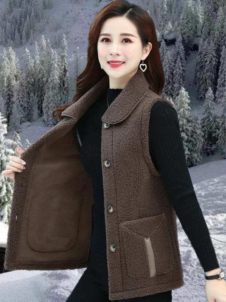 Women's Imitation Vest Outerwear Women Autumn and Winter Middle-Aged Elderly Middle-aged Dress Fashion Si...