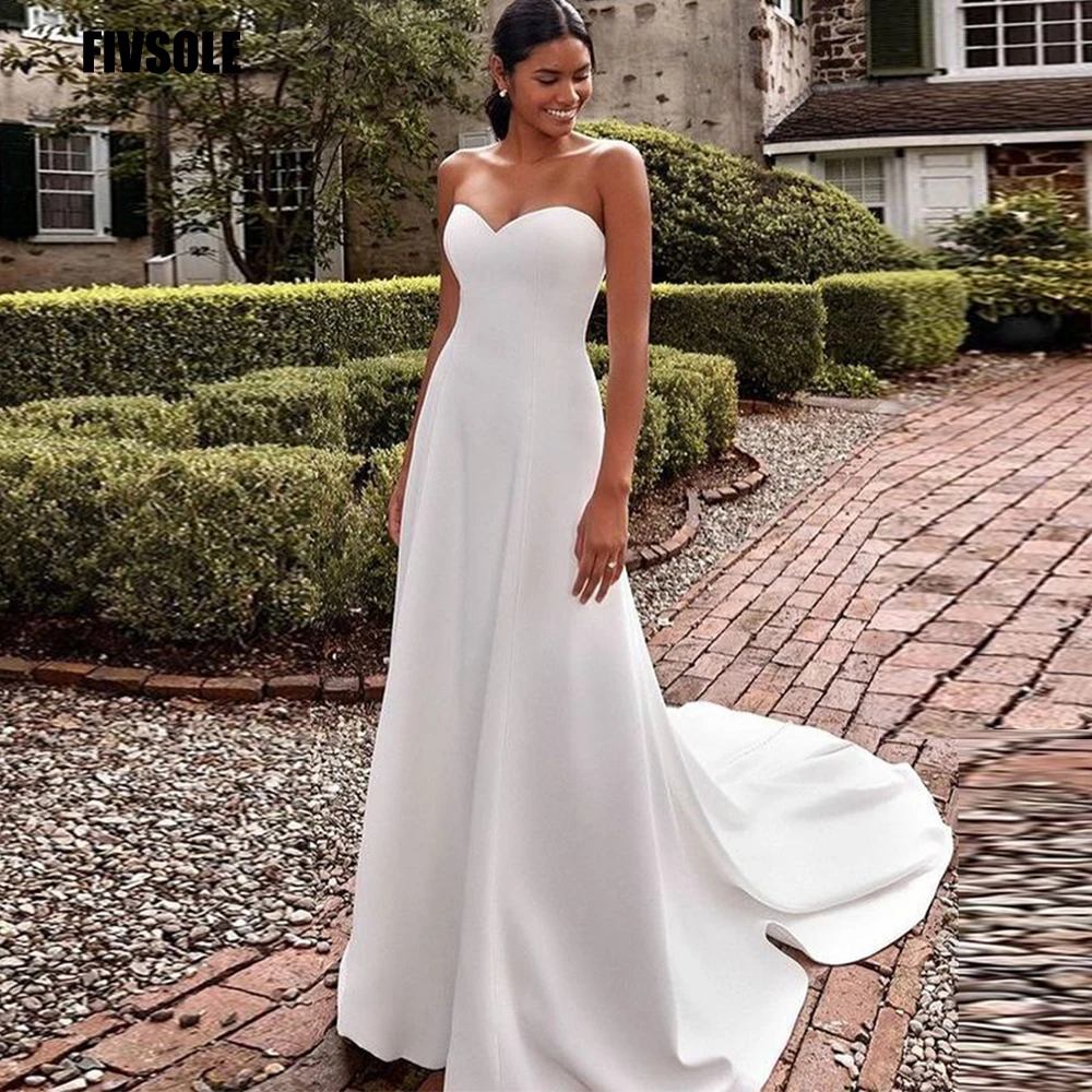 

Fivsole Simpe Wedding Dresses Mermaid Off The Shoulder Floor Length Satin Beach Wedding Gown Bridal Dresses Vestido De Noiva