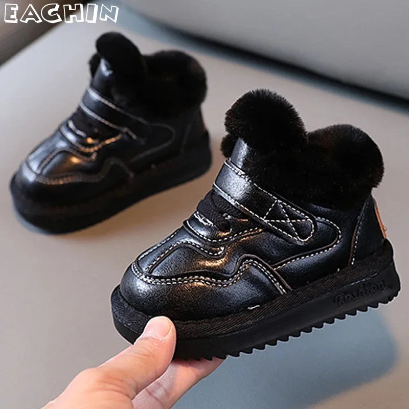 Зимние ботинки для детей модная водонепроницаемая обувь из искусственной кожи