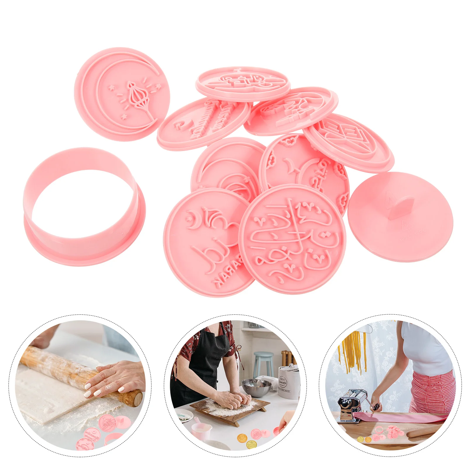 

10 Pcs 3d Cookie Molds Pastry Stamp Mubarak Biscuit Press Shamrock Chocolate Islamic Baking