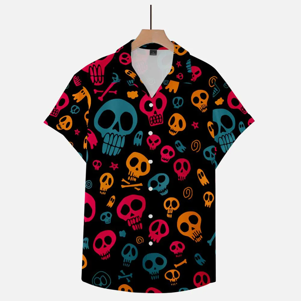 2021 Men's Summer Casual Short Sleeve Shirts Halloween Skull 3d Print Hip Hop Shirts Plus Size