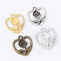 50pcs goldsilver color rose flower heart charms love pendant for diy necklaces bracelet making jewelry accessories 1816mm