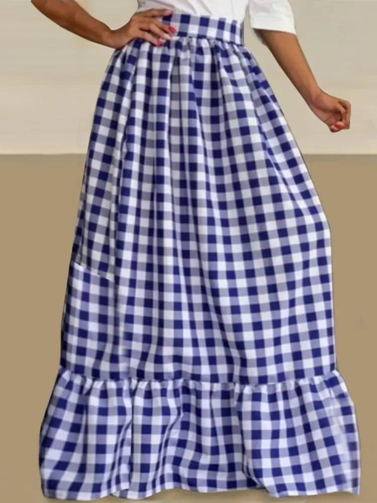 

Осенняя богемная клетчатая юбка VONDA 2022, пикантные мешковатые юбки с высокой талией в клетку, винтажная плиссированная уличная юбка с оборка...