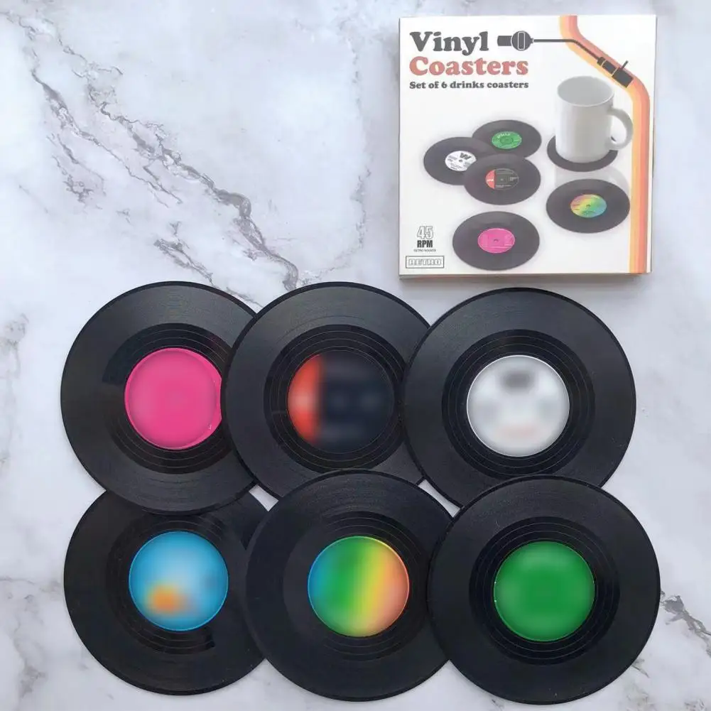 Insulated Coaster 6Pcs Practical Eye-catching Lightweight  Vintage Record Coffee Cup Pad Cafes Supply