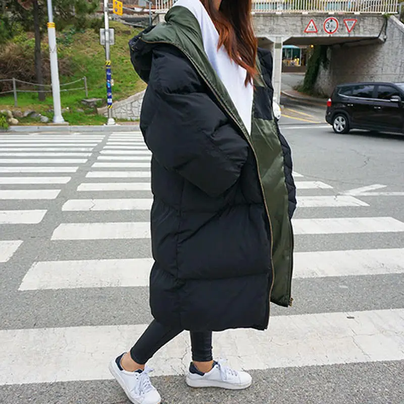 2021 Autumn Winter Jacket  Female Plus Size Outerwear Women Parka Warm Thick Long Cotton Coats Black Loose Oversize Hooded Coat