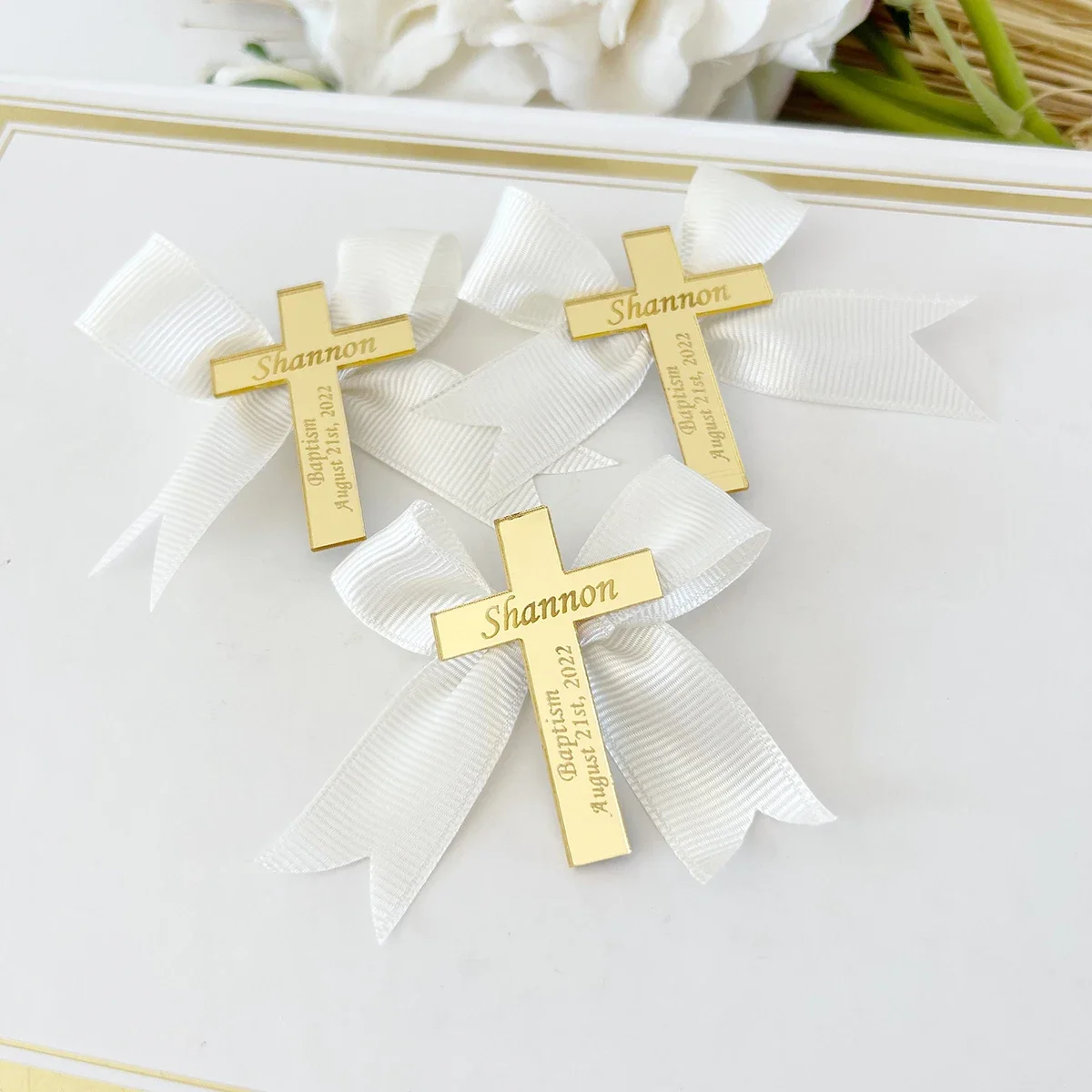 

12/30/50/100pcs Personalized Engraved Acrylic Cross Grail Baby Wedding Table Centerpieces Holy Communion Baptist Cross Baptism