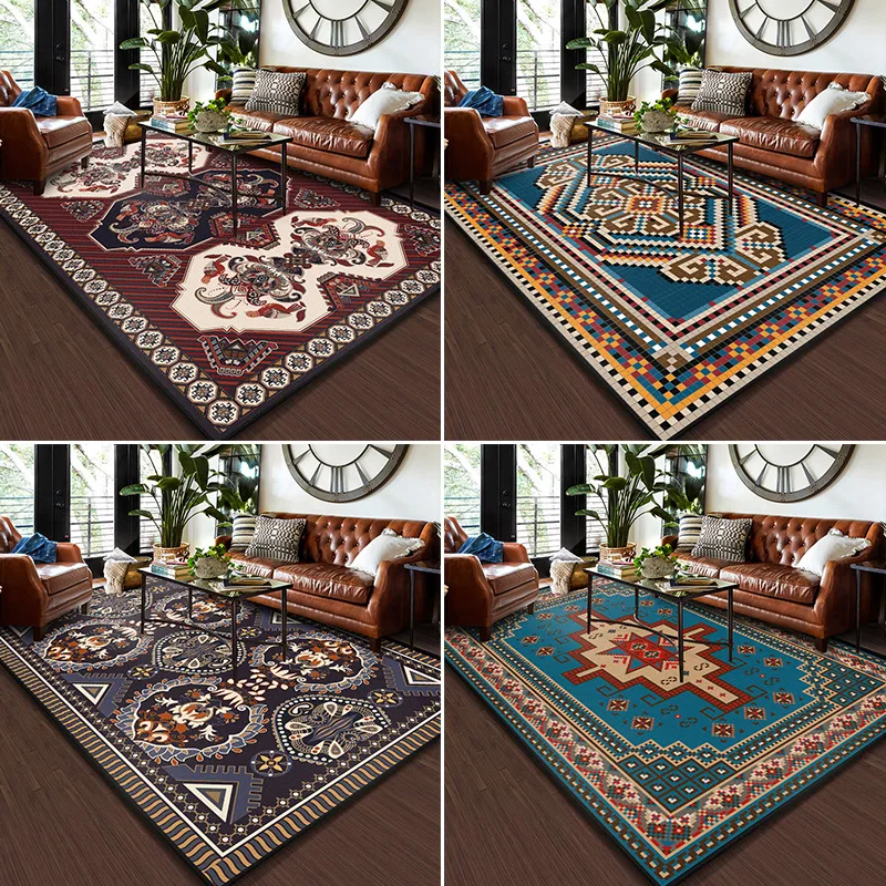 

Persian Rugs Living Room Boho Carpet Crystal Velvet Turkish Kitchen Rug Bedroom Hallway Corridor Area Rug Door Prayer Floor Mats