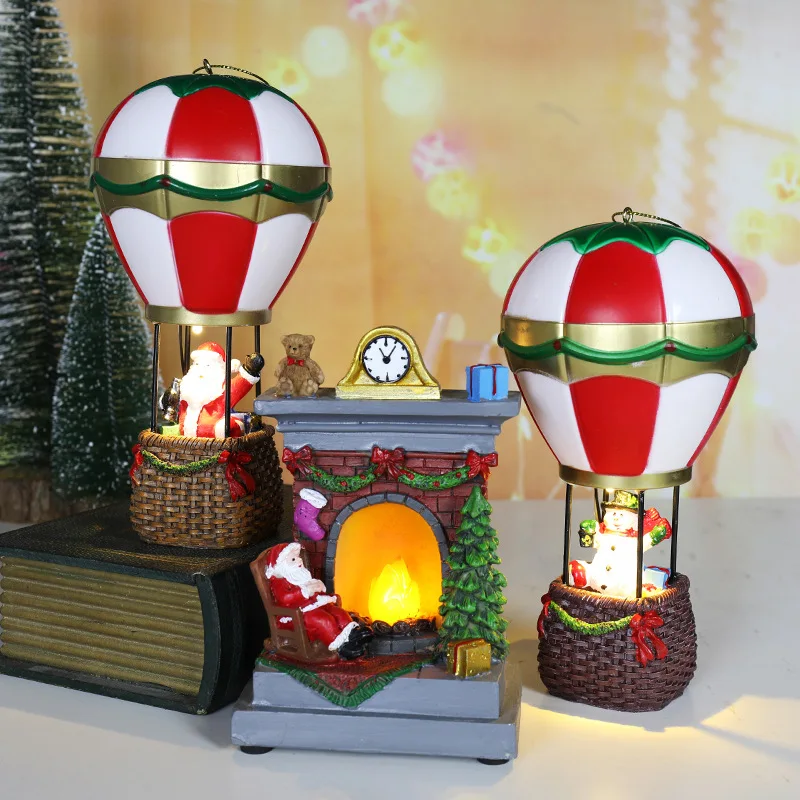 Christmas Snowman Santa Hot Air Balloon Microlandscape Ornament with LED Light Christmas Decor for Home New Year 2024 Navidad
