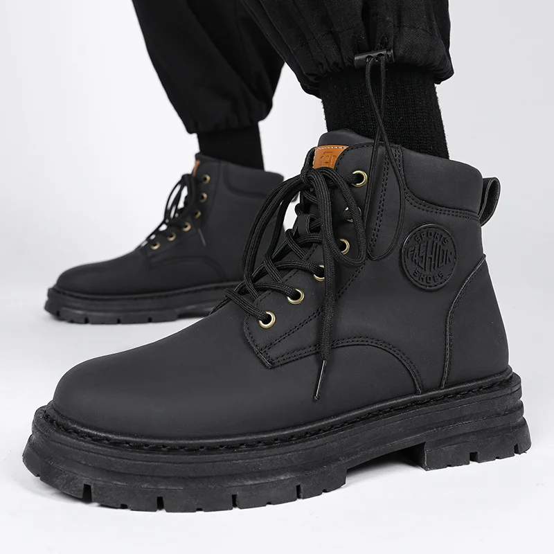 

Мужские кожаные ботинки, водонепроницаемые военные ботинки на шнуровке, зимняя легкая обувь до щиколотки, мужские ботинки, Нескользящие бо...
