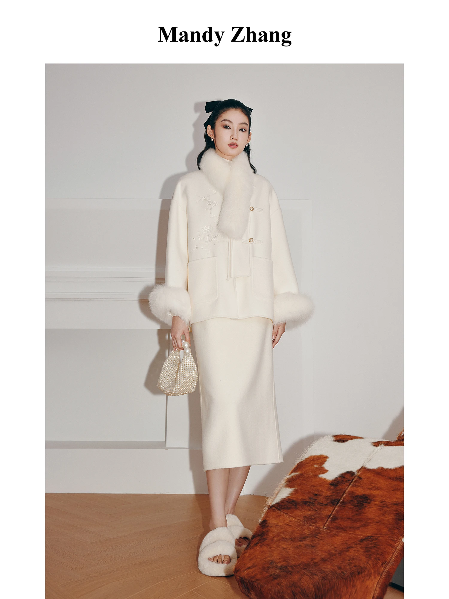 Mandyzhang White New Chinese Sle 00 Fleece Fox Fur Leader Mouth Coat Women Winter Short Woolen