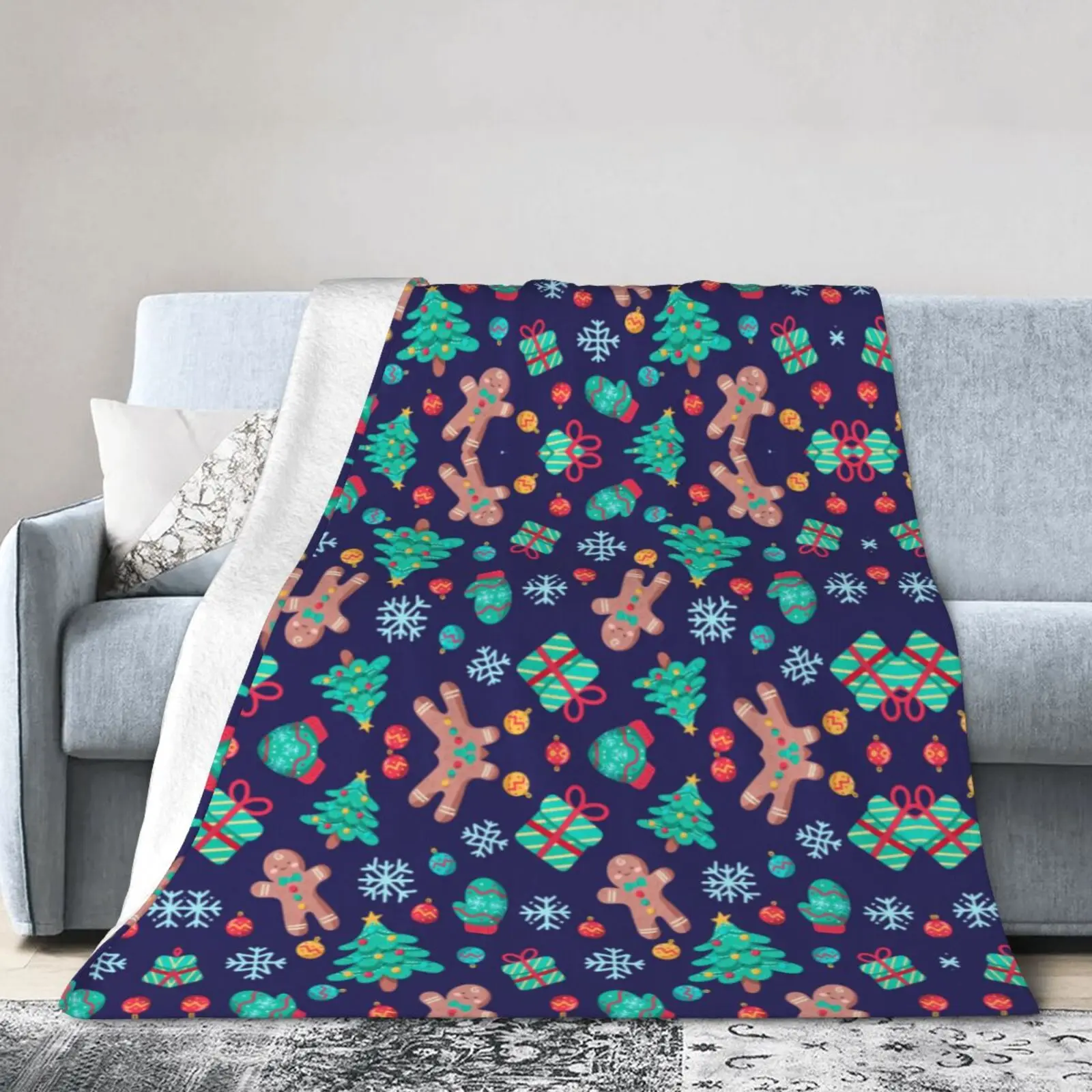 

Gingerbread Man Christmas Flannel Throw Blanket Home Holiday Couch Bed Single Side Printed 80x60 Inch Blankets Picnic Home