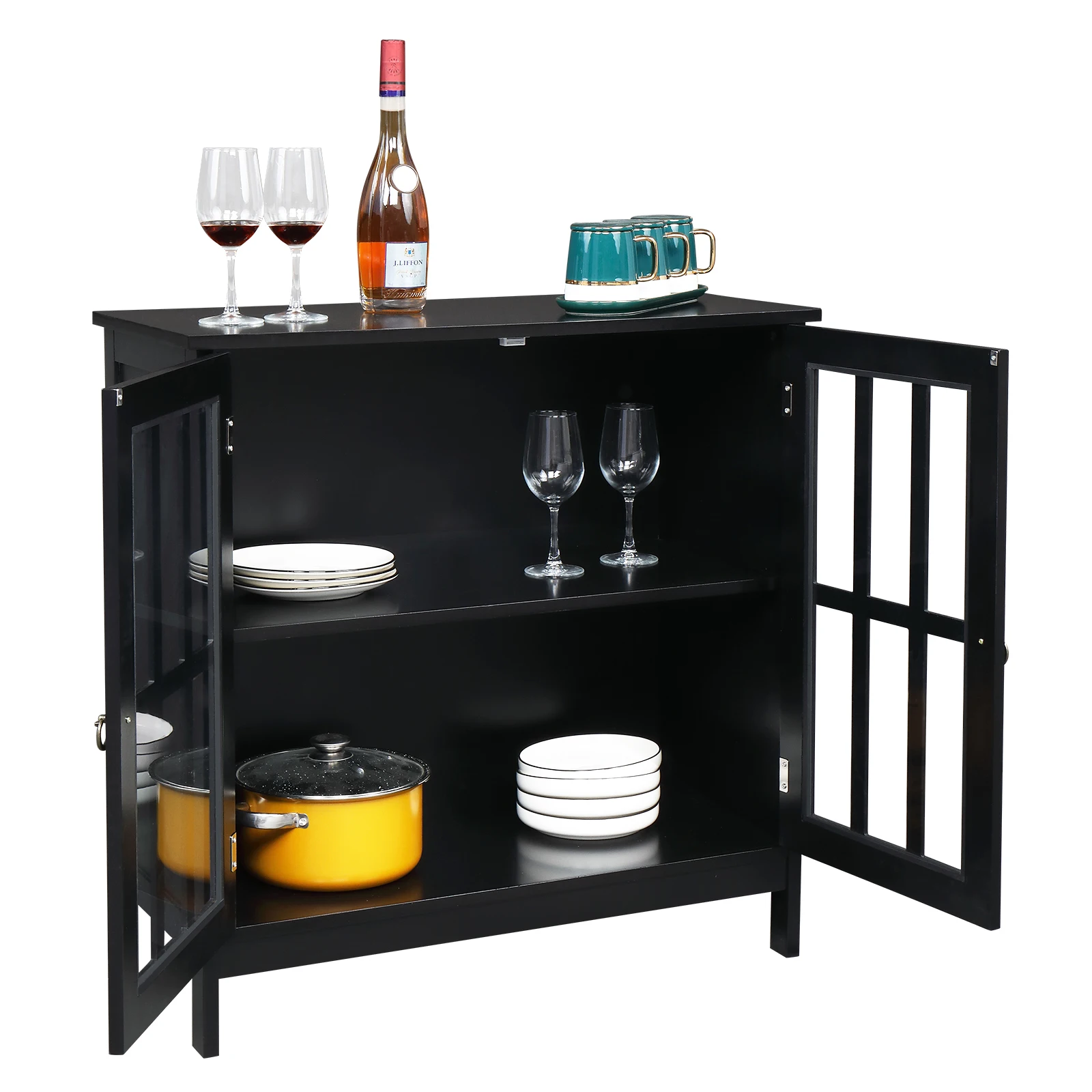 

Density Board Disassembly Double Doors Double Compartment Sideboard 80*36*80cm [US-Stock]