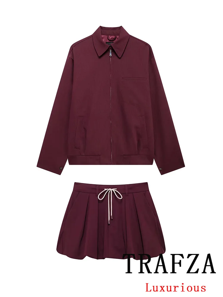 Женский винтажный костюм с мини-юбкой и отложным воротником на молнии