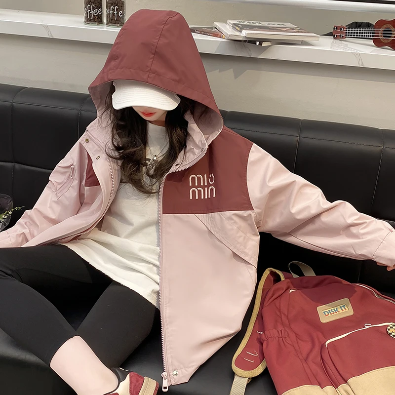 Куртка с капюшоном для девочек Корейская ветровка мультяшным рисунком смайлика 2