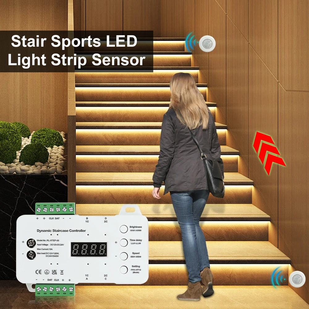 LED Stair Light Strip Smart Motion Sensor Light Strip No Wiring 16/20 Steps Stair Lighting DC 24V COB LED Strip For Home Decor